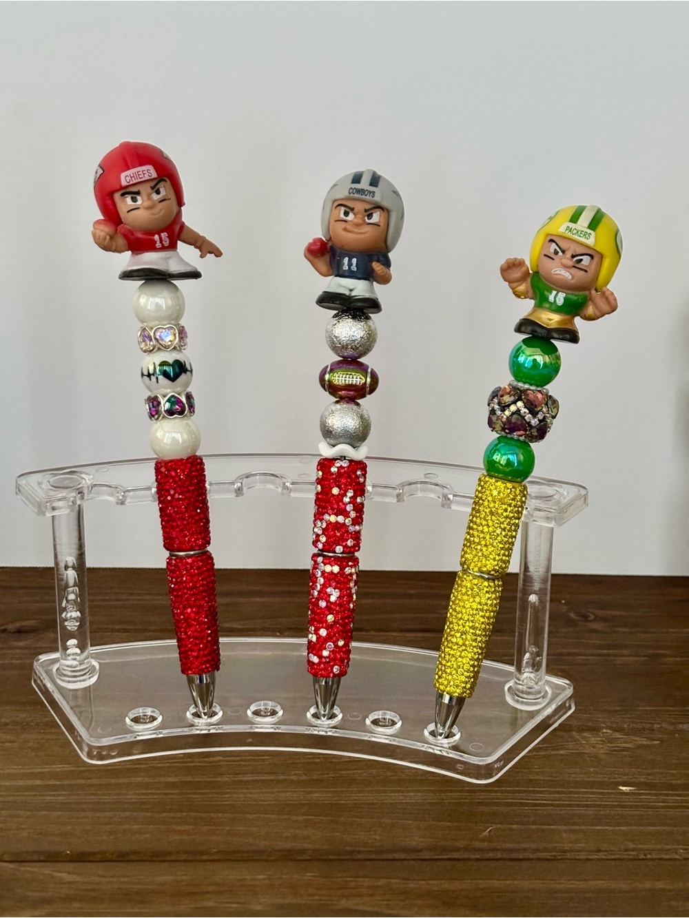 3 PC Football Character Beaded Pen - Red, Silver & Yellow